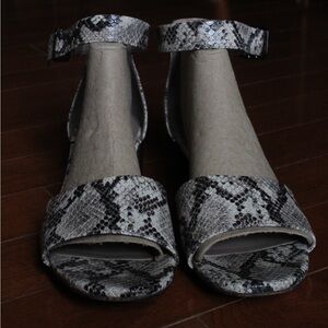Clarks Black and Gray Sandals with Exotic Snakeskin Design